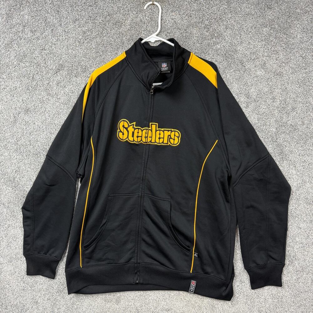 Pittsburgh Steelers NFL Football Track Jacket Mens XL Black Yellow Full Zip Y2K